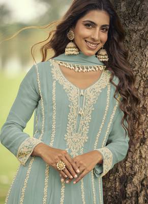 light green embroidered premium georgette anarkali suit 2