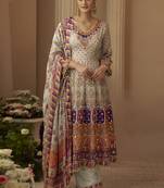 multicolor printed crepe silk kurta with straight pant & dupatta