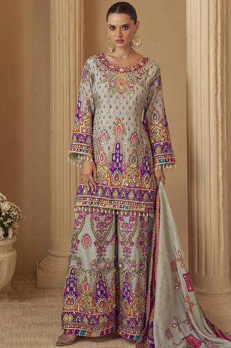 Multicolor printed natural crep silk anarkali suit