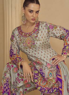 multicolor printed natural crepe silk kurta palazzo set 2