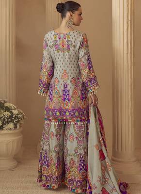 multicolor printed natural crepe silk kurta palazzo set 3