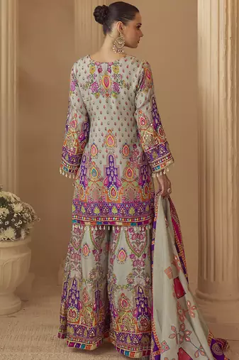 multicolor printed natural crepe silk kurta palazzo set