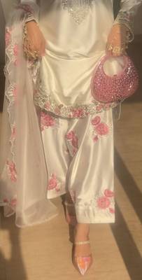 white japan satin embroidered farshi salwar kameez set 3