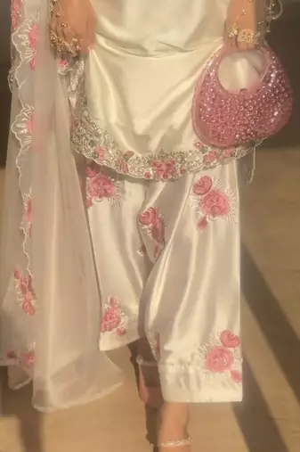 white japan satin embroidered farshi salwar kameez set