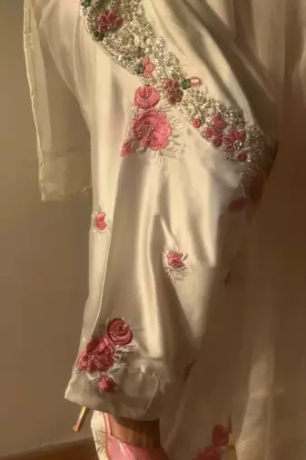 white japan satin embroidered farshi salwar kameez set
