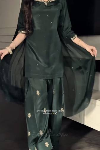 Black crep silk embroidery work farshi salwar kameez with dupatta size up to 42