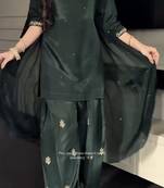 Black crep silk embroidery work farshi salwar kameez with dupatta size up to 42