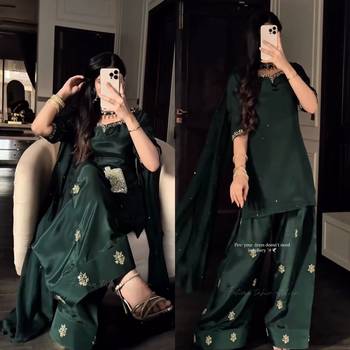 Black crep silk embroidery work farshi salwar kameez with dupatta size up to 42 5