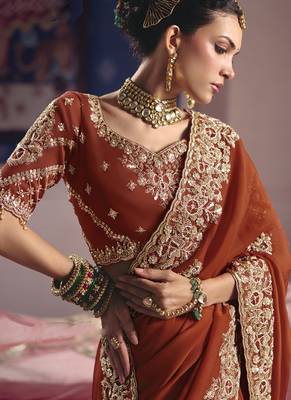 red embroidered silk wedding saree 2