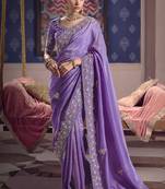 purple embroidered silk wedding saree