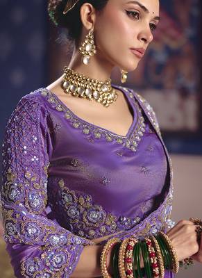 purple embroidered silk wedding saree 2