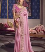 light pink embroidered silk wedding saree
