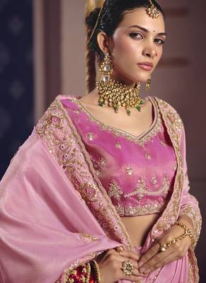 light pink embroidered silk wedding saree 2