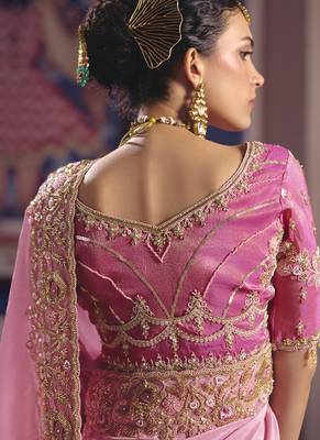 light pink embroidered silk wedding saree 3