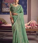 dark green embroidered silk wedding saree