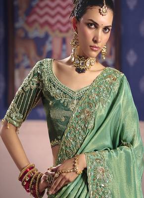 dark green embroidered silk wedding saree 2