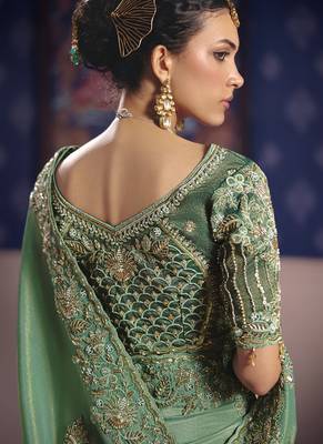 dark green embroidered silk wedding saree 4