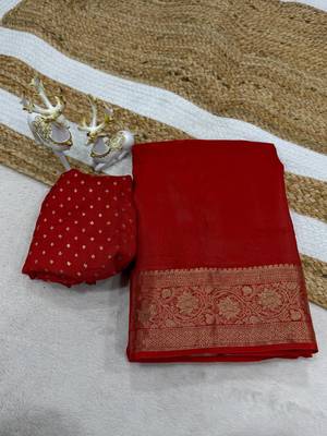 red silk blend zari border wedding saree 1