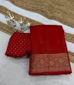 Red Color  zari border with silk saree rich pallu Work