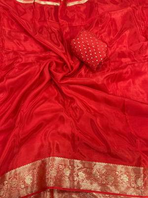 red silk blend zari border wedding saree 2