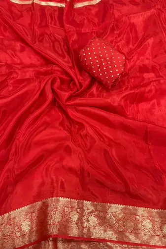 red silk blend zari border wedding saree