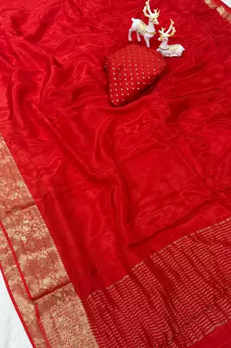 red silk blend zari border wedding saree