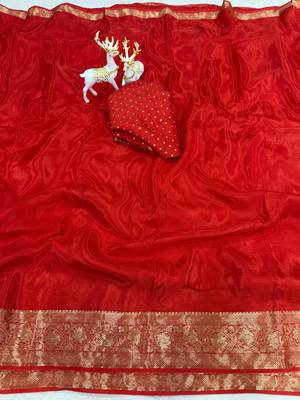 red silk blend zari border wedding saree 4
