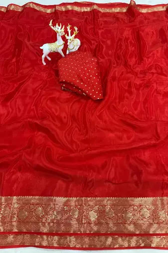 red silk blend zari border wedding saree