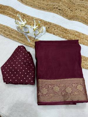 wine silk blend zari border wedding saree 1
