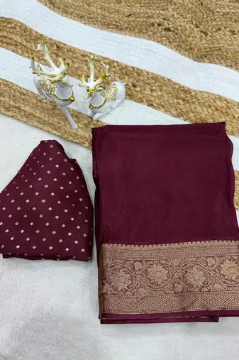 Wine Color  zari border with silk saree rich pallu Work