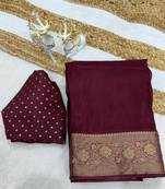 Wine Color  zari border with silk saree rich pallu Work
