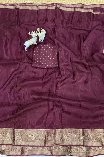 wine silk blend zari border wedding saree