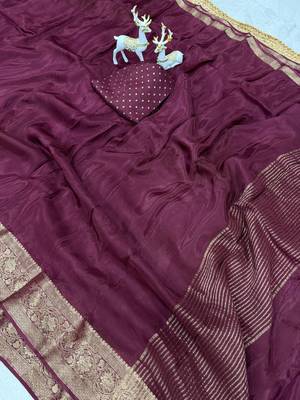 wine silk blend zari border wedding saree 3