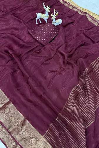 wine silk blend zari border wedding saree