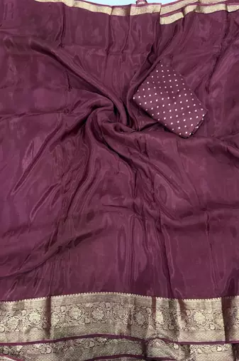 wine silk blend zari border wedding saree