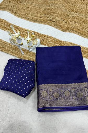 Royal Blue Color  zari border with silk saree rich pallu Work