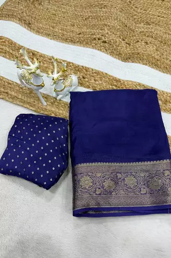 Royal Blue Color  zari border with silk saree rich pallu Work