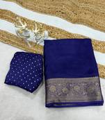 Royal Blue Color  zari border with silk saree rich pallu Work