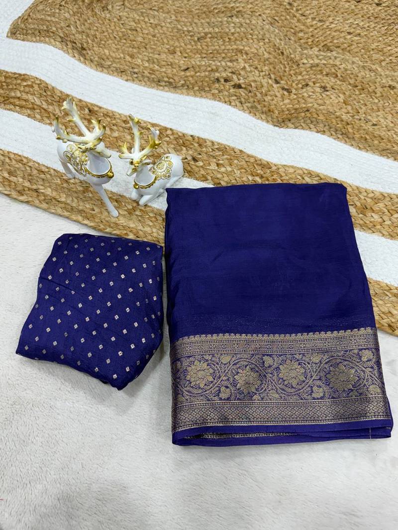 Royal Blue Color  zari border with silk saree rich pallu Work