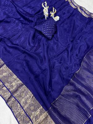 royal blue silk blend zari border wedding saree 2