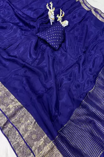 royal blue silk blend zari border wedding saree