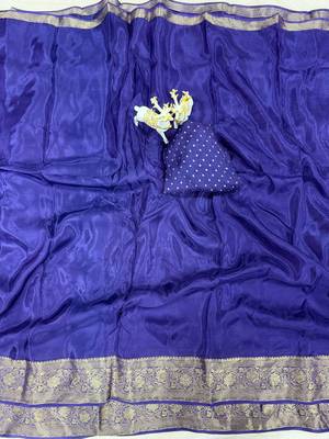 royal blue silk blend zari border wedding saree 3