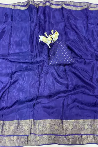 royal blue silk blend zari border wedding saree