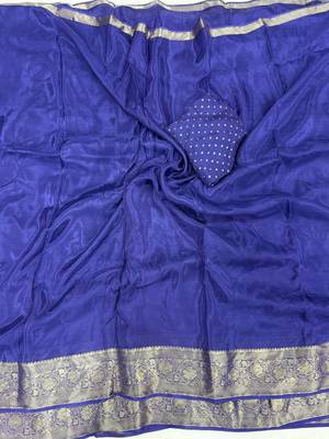royal blue silk blend zari border wedding saree 4