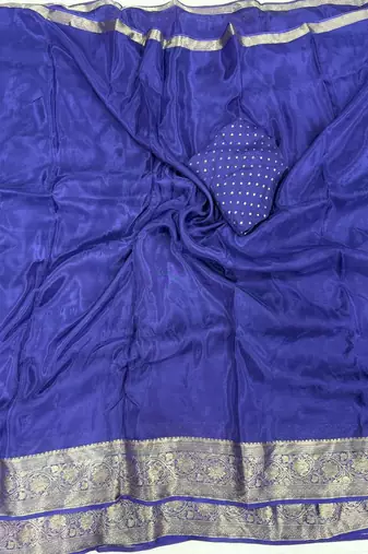 royal blue silk blend zari border wedding saree