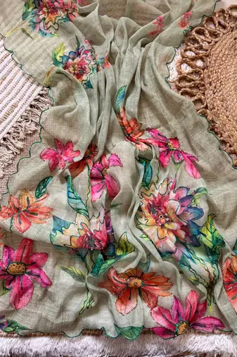 grey party wear silk blend saree with khatli work