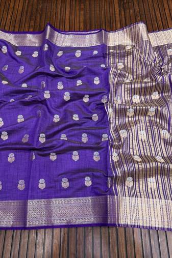 Purple Color Jaqurad Weaving Lotus Butti  Work  Tuser Silk Saree