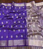 purple tussar silk zari woven wedding saree