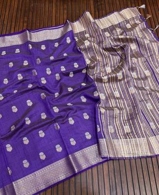 purple tussar silk zari woven wedding saree 2