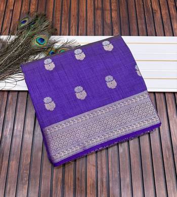 purple tussar silk zari woven wedding saree 3